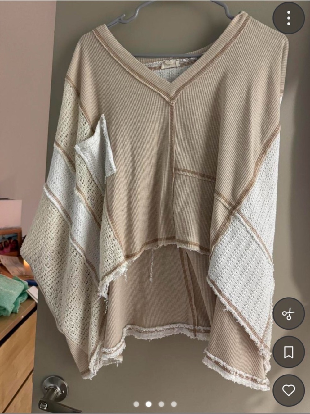 POL beige and white oversized knit poncho sweater